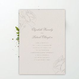 Faux Embossed Roses Ecru Modern Classic Wedding Kaart
