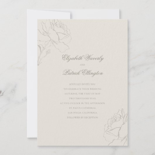Faux Embossed Roses Ecru Modern Classic Wedding Kaart (Voorkant)