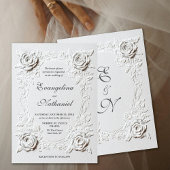  Faux Embossed Roses Elegant Script Formal Wedding Kaart