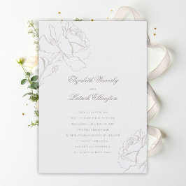 Faux Embossed Roses Pearl Formal Classic Wedding Kaart
