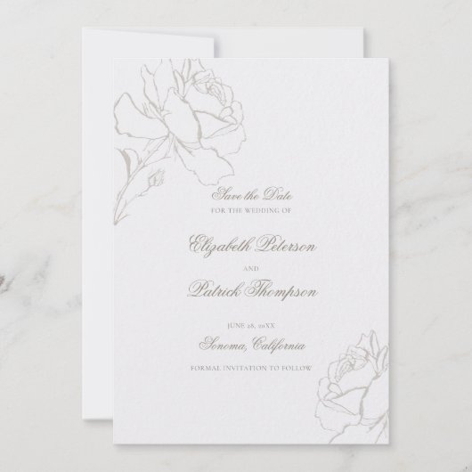 Faux Embossed Roses Pearl Formal Classic Wedding Save The Date (Voorkant)