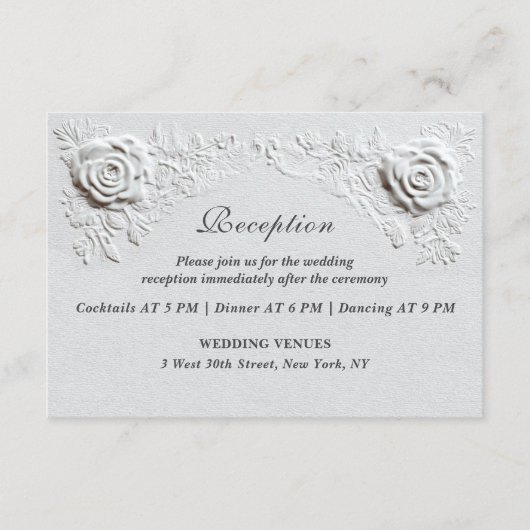 Faux Embossed Roses Script Reception Wedding Informatiekaartje (Voorkant)