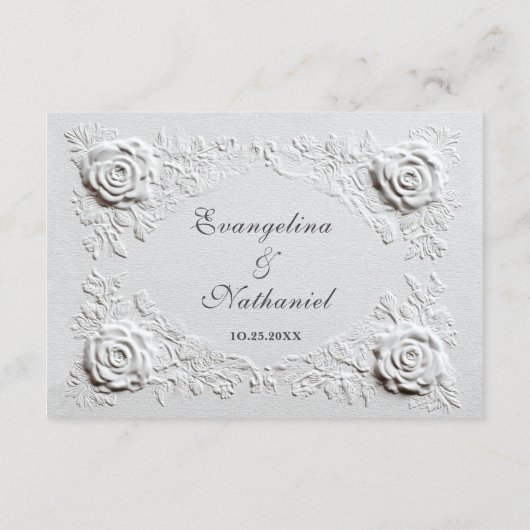 Faux Embossed Roses Script Reception Wedding Informatiekaartje (Achterkant)