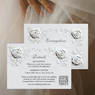 Faux Embossed Rozen Elegant Script Details Huwelij Informatiekaartje