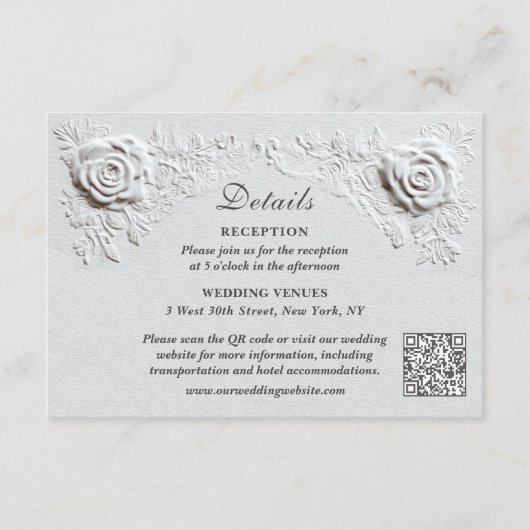 Faux Embossed Rozen Elegant Script Details Huwelij Informatiekaartje (Voorkant)