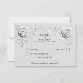 Faux Embossed Rozen Elegant Script QR Code Wedding RSVP Kaartje (Voorkant)
