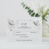 Faux Embossed Rozen Elegant Script QR Code Wedding RSVP Kaartje (Staand voorkant)