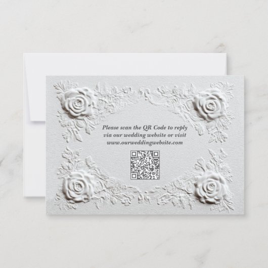 Faux Embossed Rozen Elegant Script QR Code Wedding RSVP Kaartje (Achterkant)