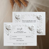 Faux Embossed Rozen Elegant Script QR Code Wedding RSVP Kaartje