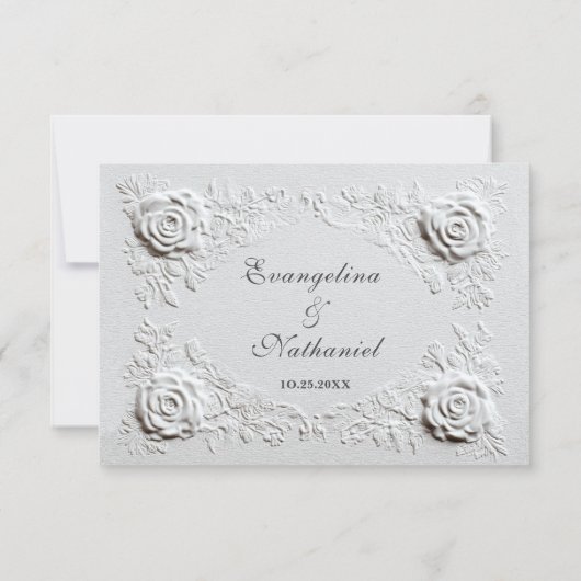 Faux Embossed Rozen Elegant Script Wedding RSVP Kaartje (Achterkant)