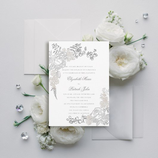 Faux Embossed Rozen Lijst Formele Ouders Trouwen Kaart