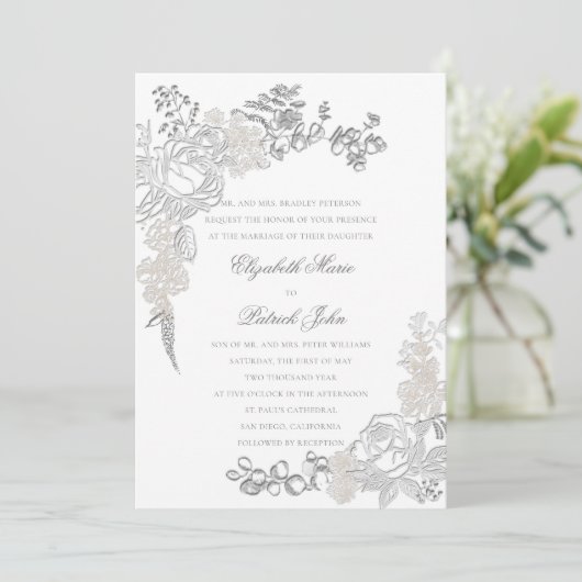 Faux Embossed Rozen Lijst Formele Ouders Trouwen Kaart (Staand voorkant)