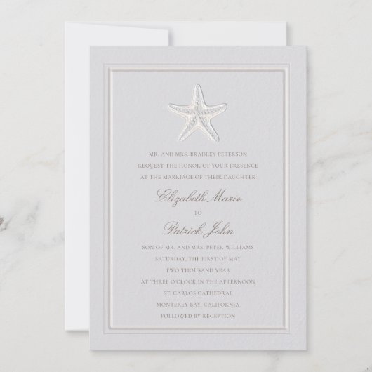 Faux Embossed Starfish Coastal Formal Wedding Kaart (Voorkant)