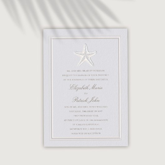 Faux Embossed Starfish Coastal Formal Wedding Kaart