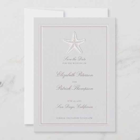 Faux Embossed Starfish Coastal Formal Wedding Save The Date (Voorkant)