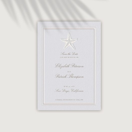 Faux Embossed Starfish Coastal Formal Wedding Save The Date