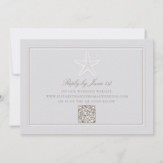 Faux Embossed Starfish Coastal QR Huwelijksreactie (Voorkant)