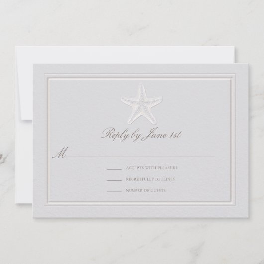 Faux Embossed Starfish Coastal Wedding Response (Voorkant)