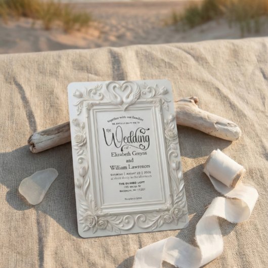 Faux Embossed Swans & Roses Fairytale Wedding Kaart