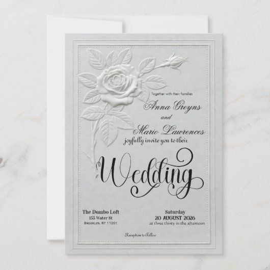 Faux Embossed White Rose Formal Wedding Kaart (Voorkant)
