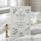 Faux Embossed White Rose Relief Save The Date