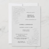 Faux Embossed White Roses Bridal Shower Invitation Kaart (Voorkant)