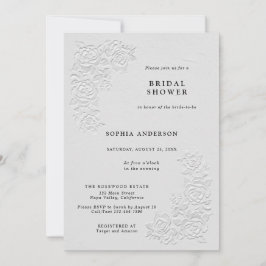 Faux Embossed White Roses Bridal Shower Invitation Kaart