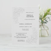 Faux Embossed White Roses Bridal Shower Invitation Kaart (Staand voorkant)