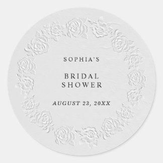 Faux Embossed White Roses Bridal Shower Ronde Sticker