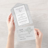 Faux Embossed White Roses Wedding  All In One Uitnodiging (Afscheurbaar)