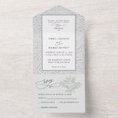 Faux Embossed White Roses Wedding  All In One Uitnodiging (Binnen)