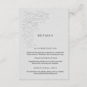Faux Embossed White Roses Wedding Details Card Informatiekaartje (Voorkant)