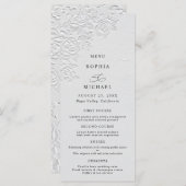 Faux Embossed White Roses Wedding Flat Menu (Voorkant / Achterkant)