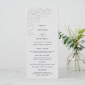 Faux Embossed White Roses Wedding Flat Menu (Staand voorkant)
