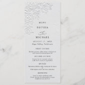 Faux Embossed White Roses Wedding Flat Menu (Voorkant)