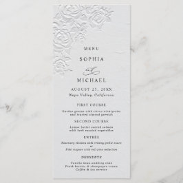Faux Embossed White Roses Wedding Flat Menu