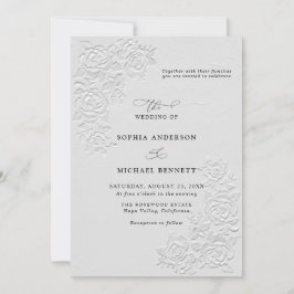 Faux Embossed White Roses Wedding Invitation Kaart