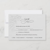 Faux Embossed White Roses Wedding RSVP Card (Voorkant)