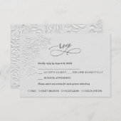 Faux Embossed White Roses Wedding RSVP Card (Voorkant / Achterkant)