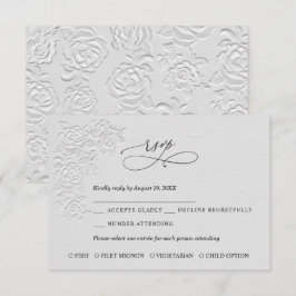 Faux Embossed White Roses Wedding RSVP Card Kaartje