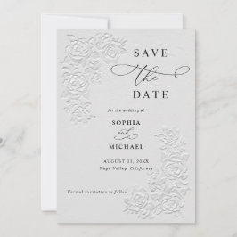 Faux Embossed White Roses Wedding Save the Date Kaart