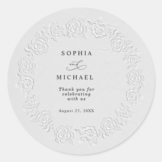 Faux Embossed White Roses Wedding Sticker (Voorkant)