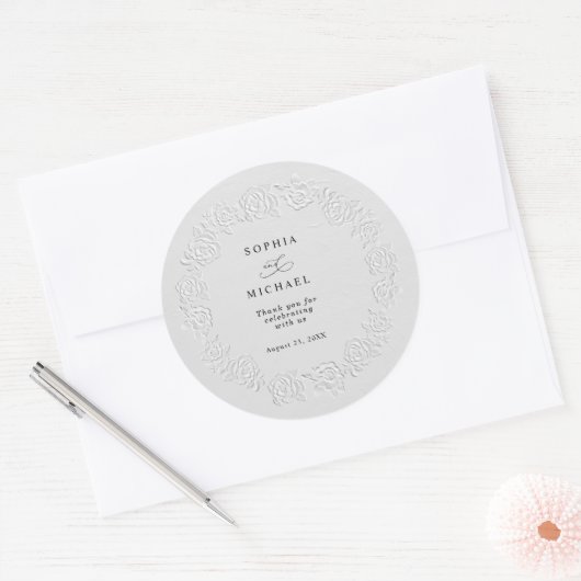 Faux Embossed White Roses Wedding Sticker (Envelop)
