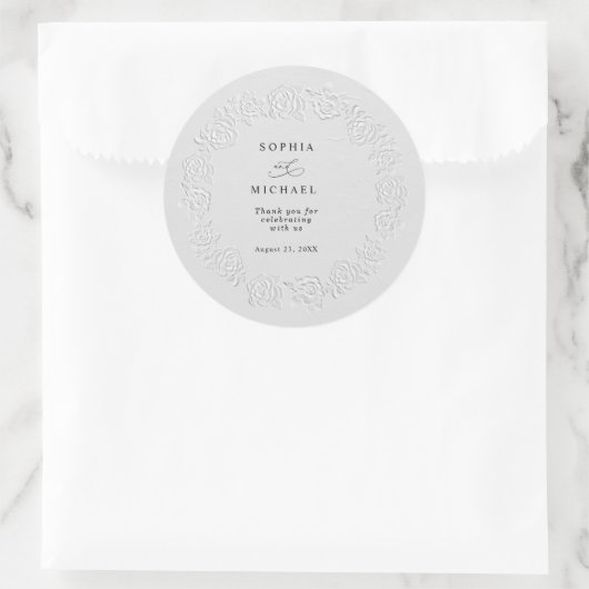 Faux Embossed White Roses Wedding Sticker (Tas)