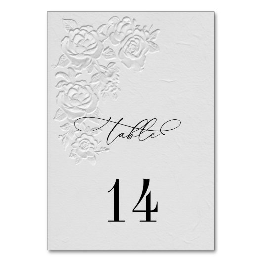Faux Embossed White Roses Wedding Table Numbers Kaart (Achterkant)