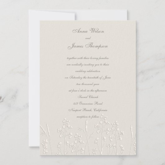 Faux Embossed Wildflowers Ecru Classic Wedding Kaart (Voorkant)