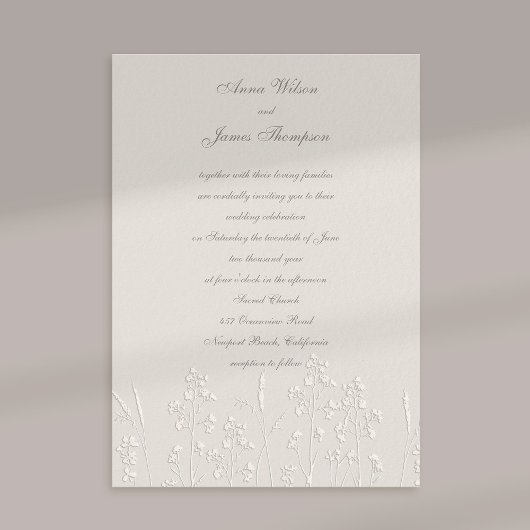Faux Embossed Wildflowers Ecru Classic Wedding Kaart