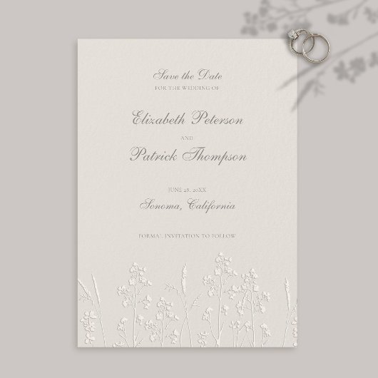 Faux Embossed Wildflowers Ecru Formele bruiloft Save The Date