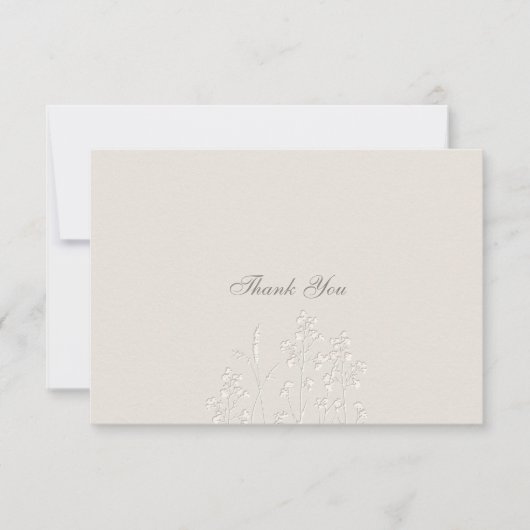 Faux Embossed Wildflowers Ecru Wedding Bedankt (Voorkant)