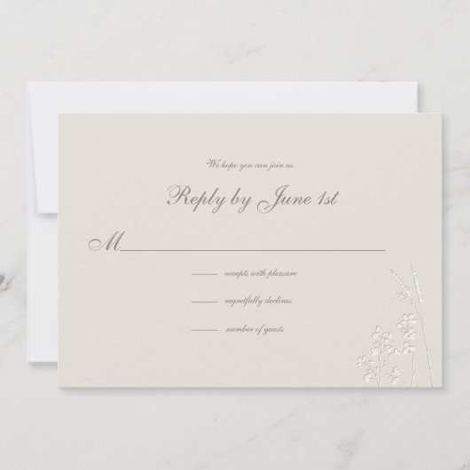 Faux Embossed Wildflowers formele bruiloft reactie (Voorkant)